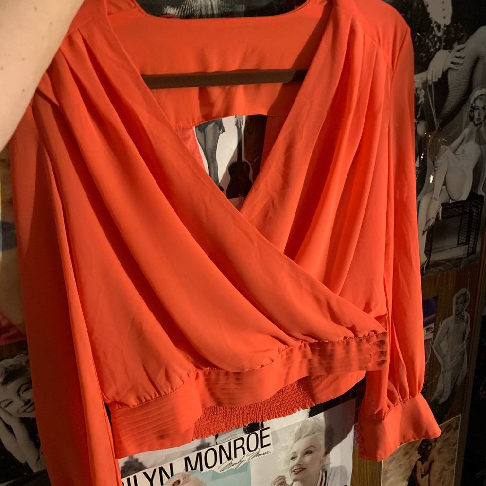 Dynamite sheer polyester crop blouse